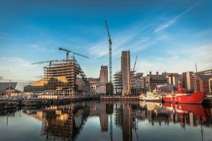 Construction Cranes Rise Above Liverpool's Albert Dock